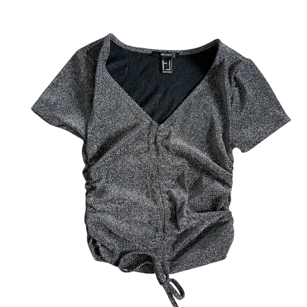 Gray V-Neck Ruched Women Top
